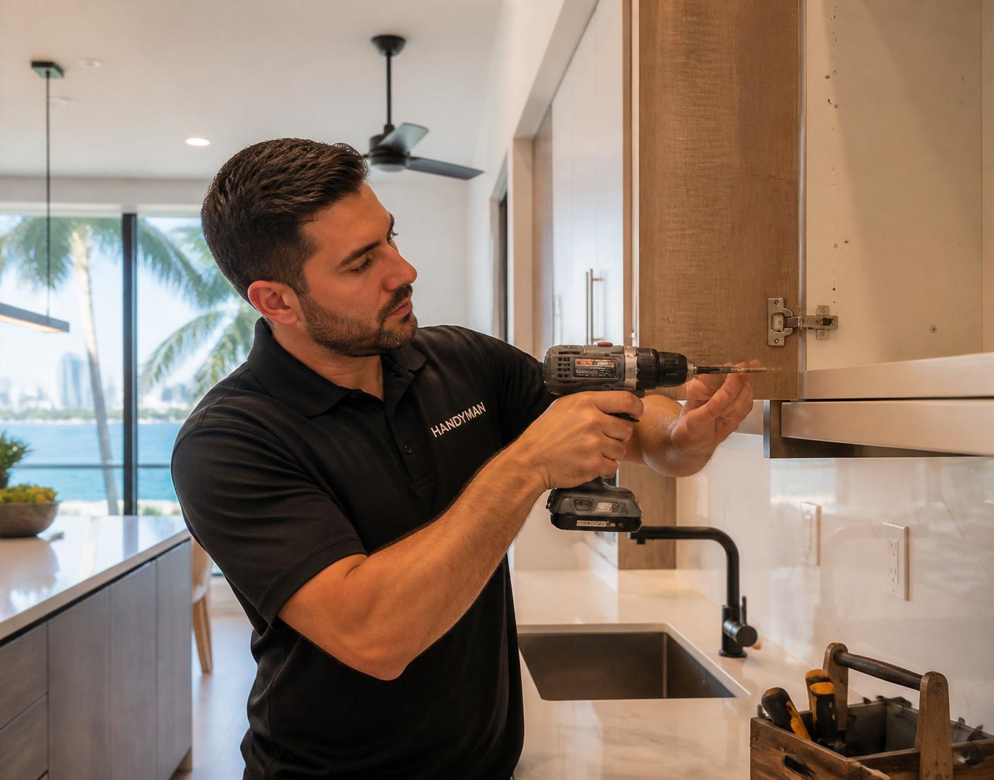 Residential handyman completing a kitchen repair
